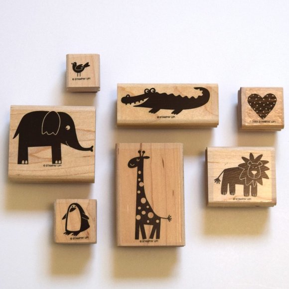 Stampin Up Set of 7 Zoo Animal Rubber and Wood Stamps - Picture 1 of 9